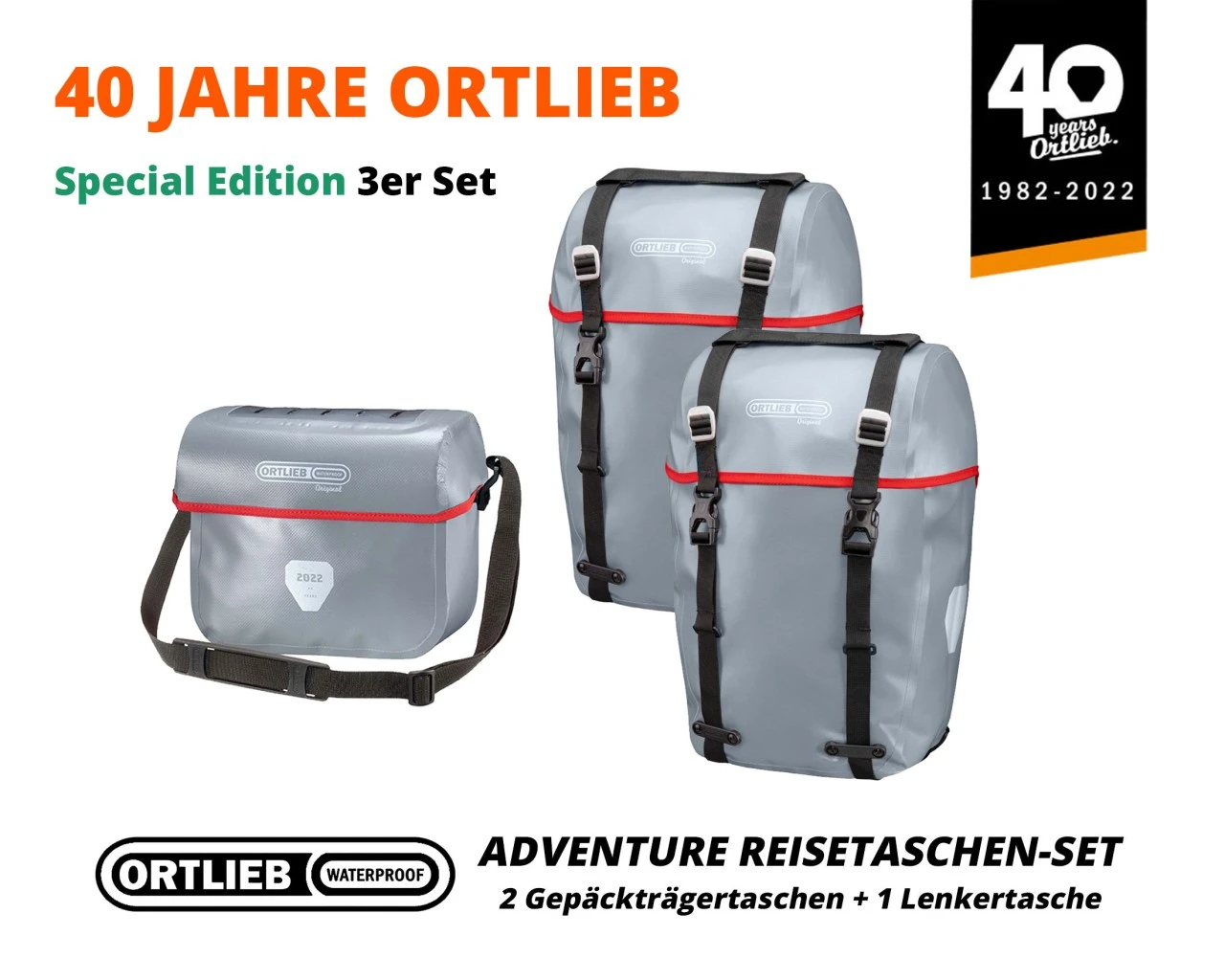 Ortlieb Bike-Packer + Ultimate Original 40 Jahre Special Edition QL2.1 - Fahrradtaschen Set | Alu Gr