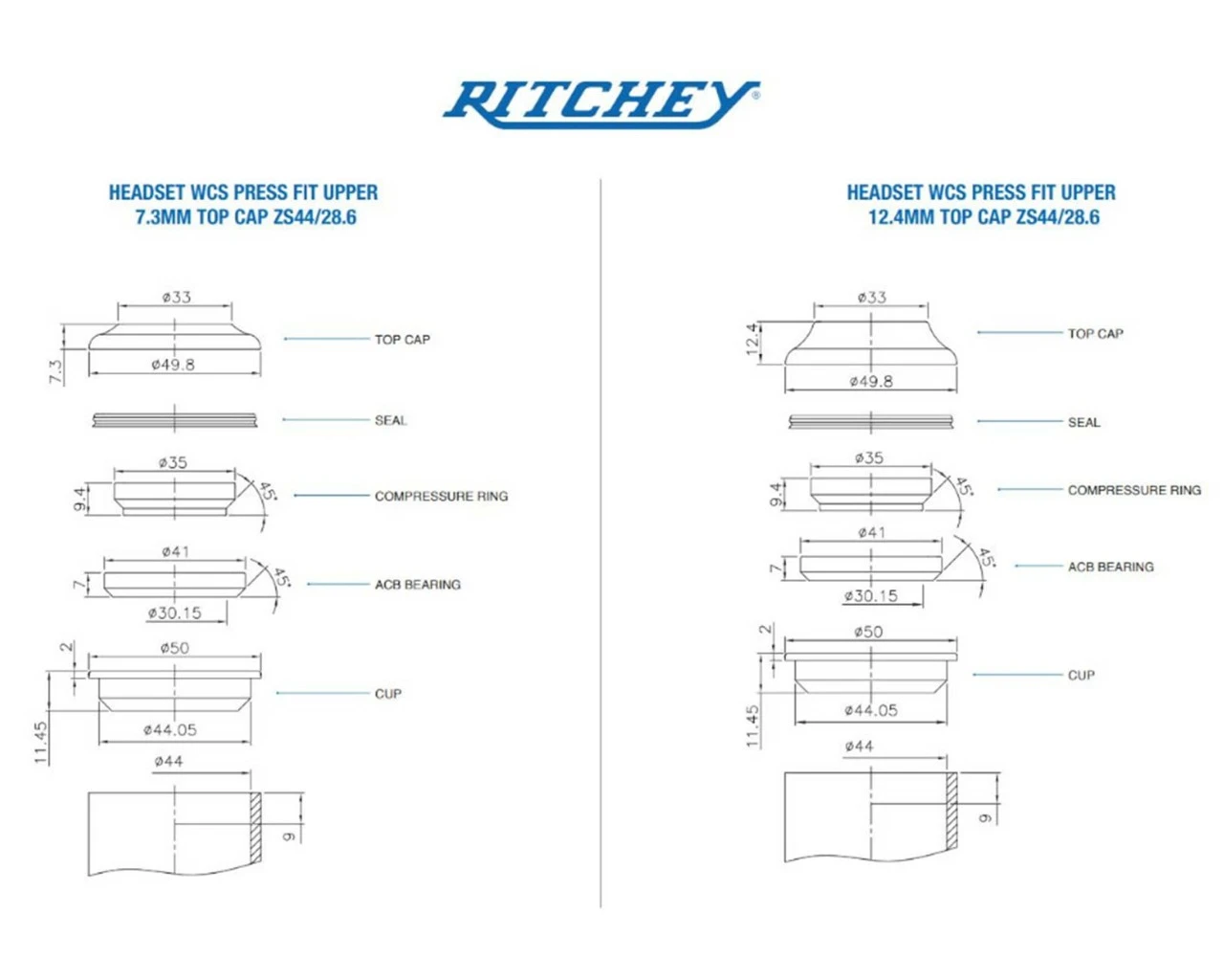 Ritchey Steuersatz Oberteil WCS 1 1/8" ZS44/28,6 - 12.4mm Top Cap – Bild 2