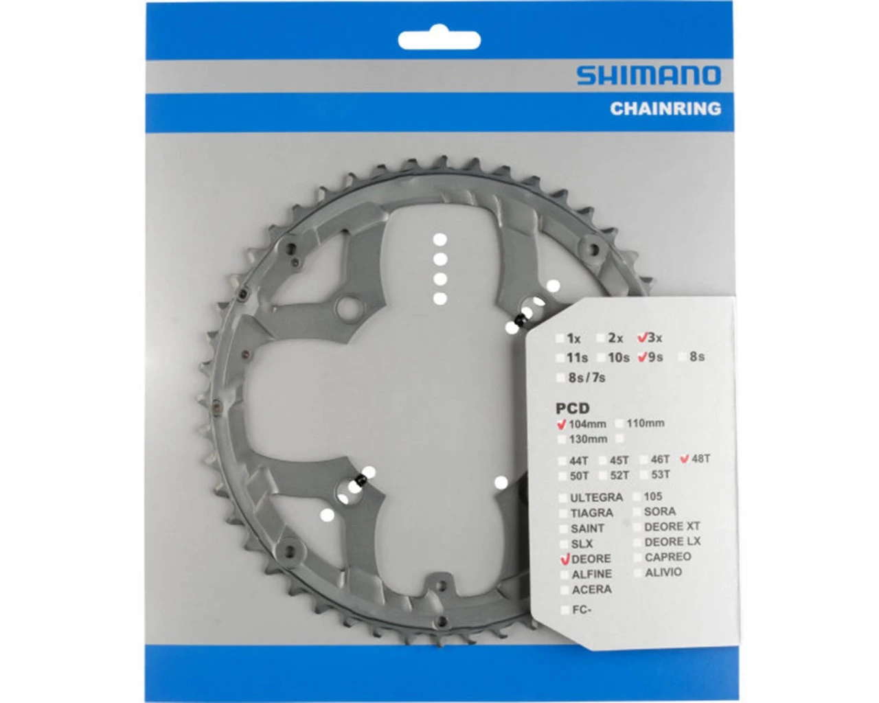Shimano Kettenblatt DEORE FC-M590 104 Mm Lochkreis 48 Zähne Für KSR | Grau